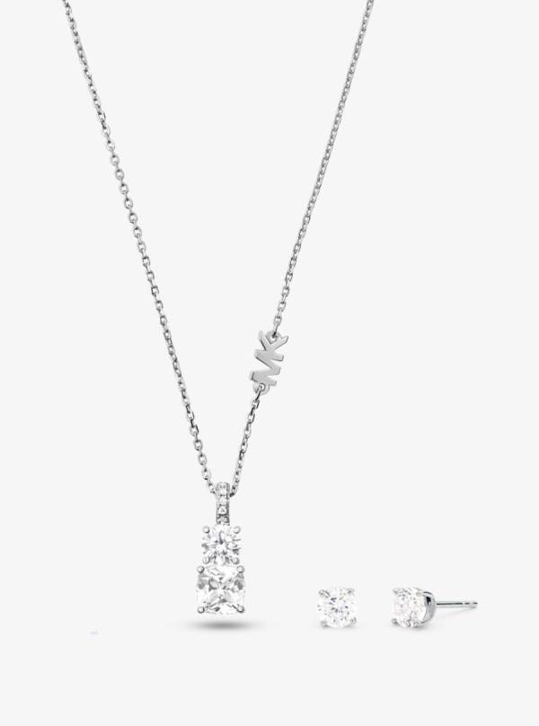 Damske Náhrdelník Michael Kors Precious Metal-Plated Sterling Silver Stone and Stud Earrings Set Strieborne - Šperky Michael Kors Sleva | YSBDI-1509